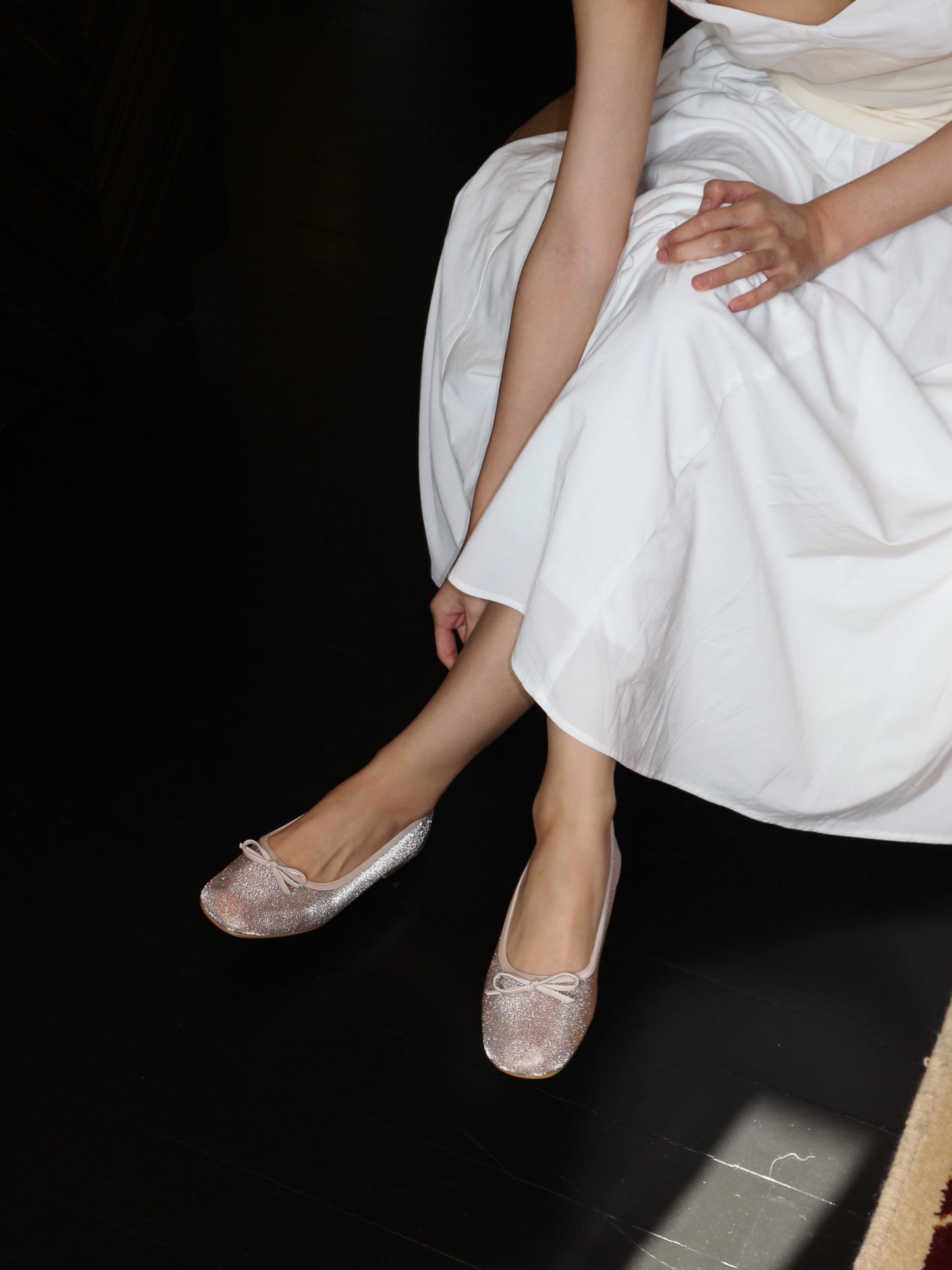 Bebe Glitter Flats in Champagne