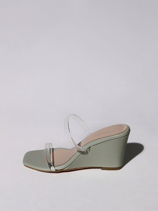 Alba Wedge Mules in Matcha