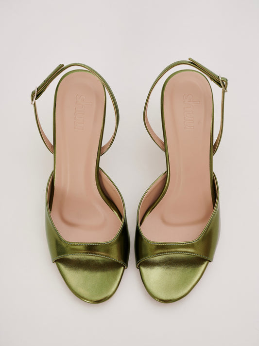 Simone Metallic Heels in Olive